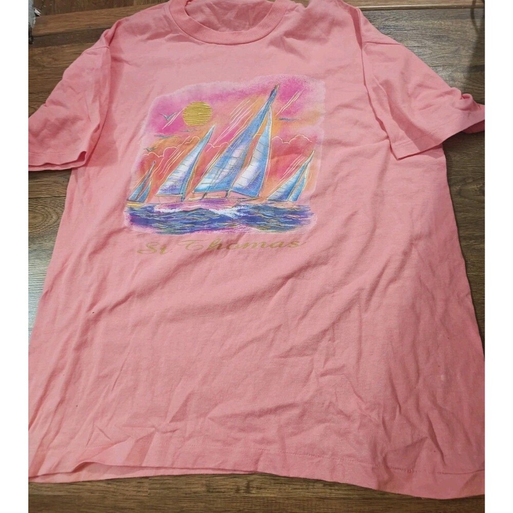 VTG 90s St Thomas Palm Trees Tropical T-Shirt Hot Pink Men's XL Single Stitch